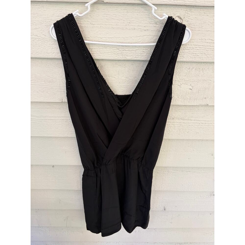 Banana Republic Black 100% Silk Embellished Deep V Mini Dress – Size 4 - Picture 8 of 8